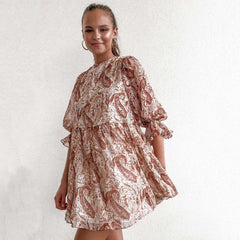 Fashion Round nec Print Half sleeve Shift Dresses