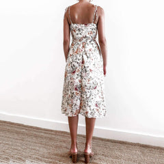 Fashion Print V neck Vest Sleeveless Lacing Skater Dresses