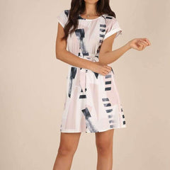 Fashion Print Round neck Short sleeve Lacing Shift Dresses