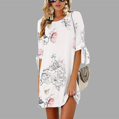 Casual Loose Print Half sleeve Shift Dresses