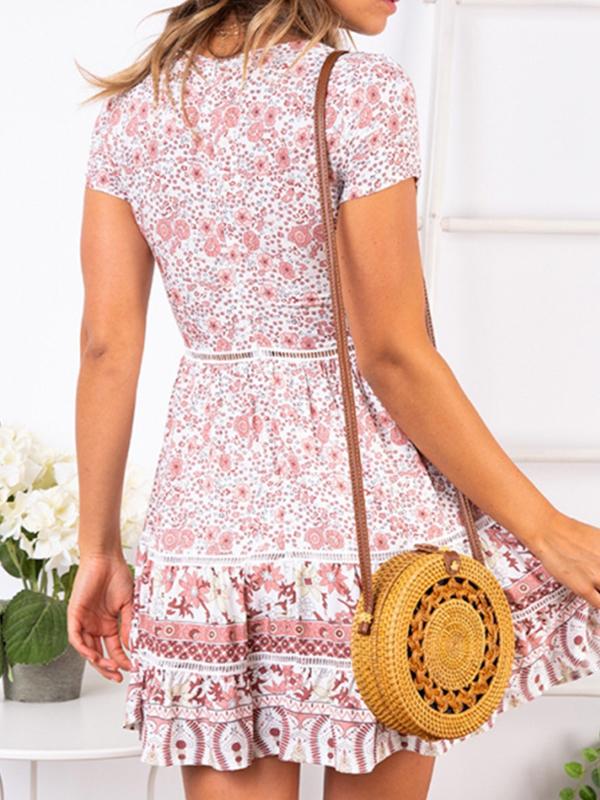 Sexy v-neck floral beach dress vacation dresses