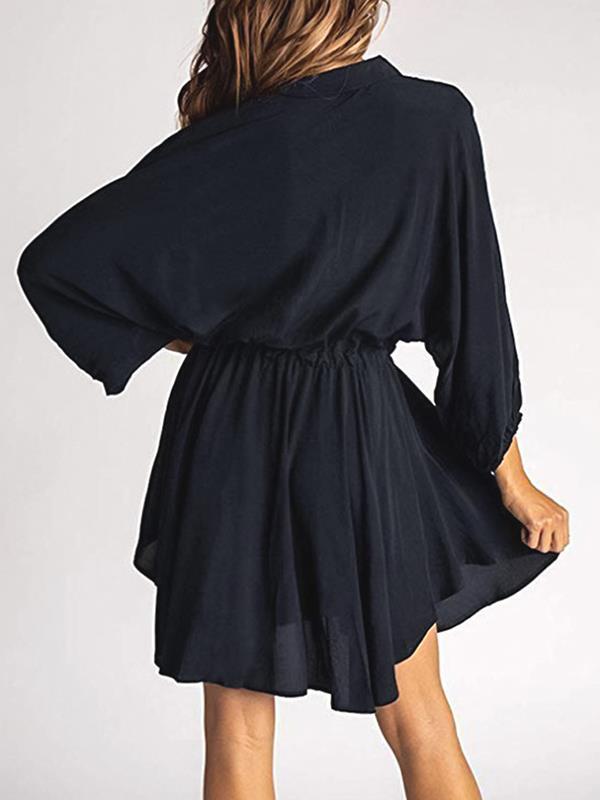 Women's fashion lantern long sleeve belt loose skater dresses