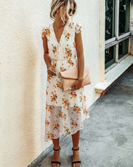 Fashion Print V neck Sleeveless Skater Maxi Dresses