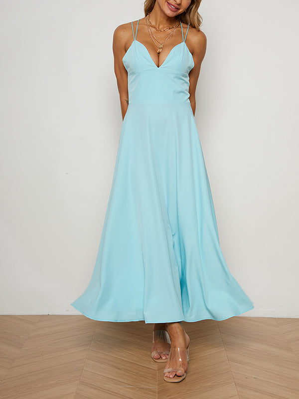 Elegant women plain sleeveless halter long dress evening dresses