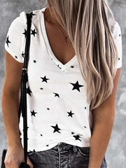 Fashion Print V neck Short sleeve T-Shirts