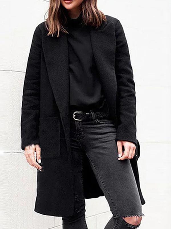 Solid Pockets Lapel Shawl Collar Single-Breasted Winter Lady's Warm Coats