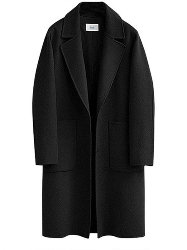 Solid Pockets Lapel Shawl Collar Single-Breasted Winter Lady's Warm Coats