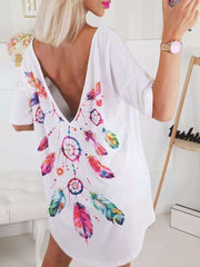 Fashion Print Short sleeve Backless T-Shirts