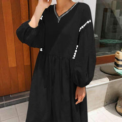 Casual Loose V neck Puff sleeve Maxi Dresses