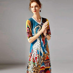 Casual Print V neck Half sleeve Vacation Dresses