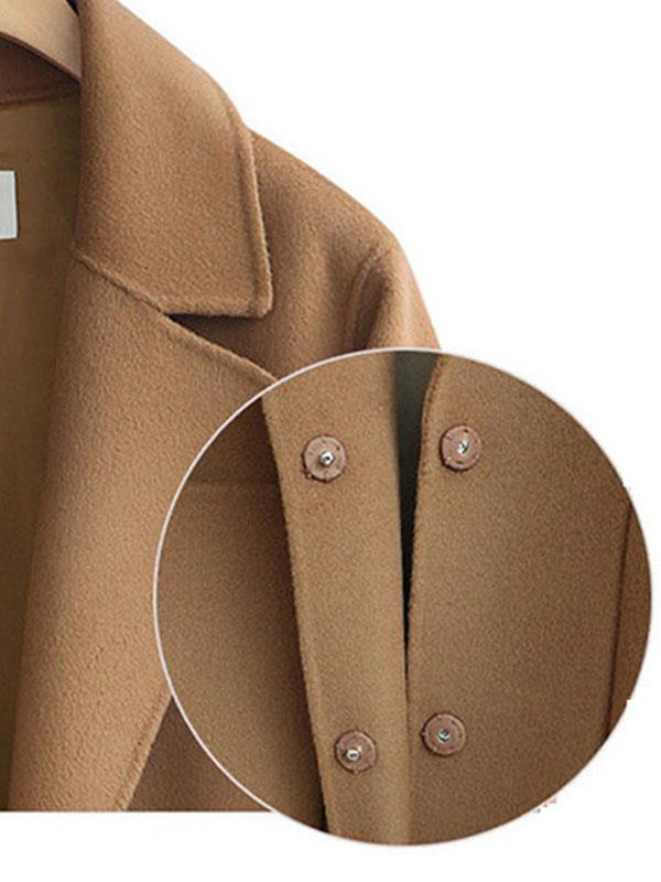 Solid Pockets Lapel Shawl Collar Single-Breasted Winter Lady's Warm Coats