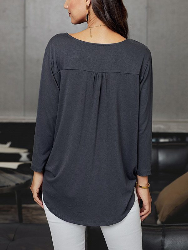 V neck plain daily women long sleeve casual T-shirts