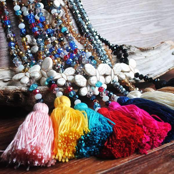 Vintage Casual Crystal Tassel Turquoise Necklaces for Women