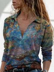 Casual Floral-Print Shawl Collar Shirts & Tops