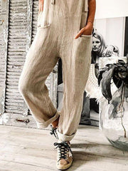 Casual loose solid color linen jumpsuit
