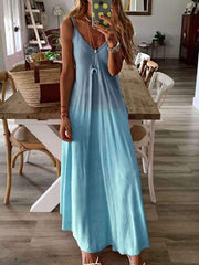 Fashion  V Neck Sleeveless Cotton Maxi Dresses