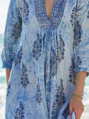 Casual Print V neck Three quarter sleeve Shift Dresses