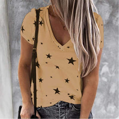 Fashion Print V neck Short sleeve T-Shirts