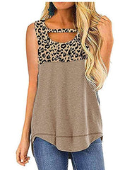 Casual Leopard print Gored Sleeveless T-Shirts