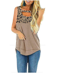 Casual Leopard print Gored Sleeveless T-Shirts