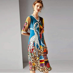 Casual Print V neck Half sleeve Vacation Dresses