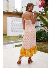 Fashion Print V neck Sleeveless Gored Vacation Dresses