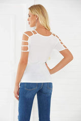 Fashion Pure Hollow out Short sleeve Round neck T-Shirts
