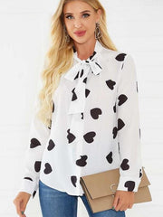 Fashion Point print Stand collar Lacing Long sleeve Blouses