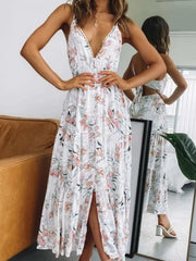 Fashion Print V neck Sleeveless Vest Skater Maxi Dresses