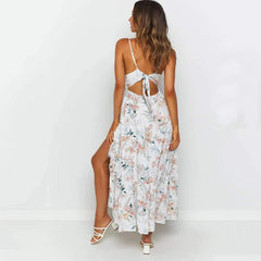 Fashion Print V neck Sleeveless Vest Skater Maxi Dresses