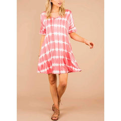 Casual Stripe V neck Short sleeve Shift Dresses