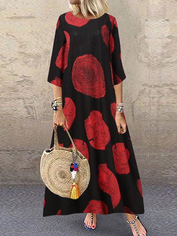 Women's round neck long sleeve irregular shape printed long sleeve maxi dresses