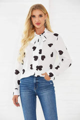 Fashion Point print Stand collar Lacing Long sleeve Blouses