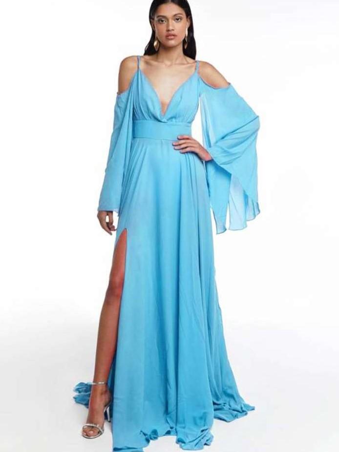 Fashion Pure Off shoulder Vest Long sleeve Maxi Dresses