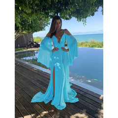 Fashion Pure Off shoulder Vest Long sleeve Maxi Dresses