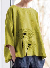 Casual Loose Print Half sleeve Round neck Blouses