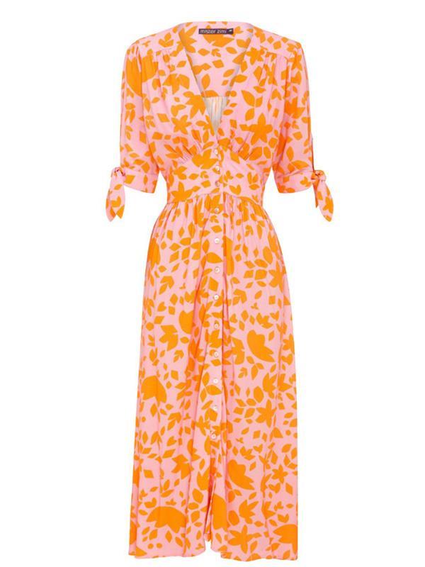 V neck Printed Half Sleeve Fashion Maxi Dresses