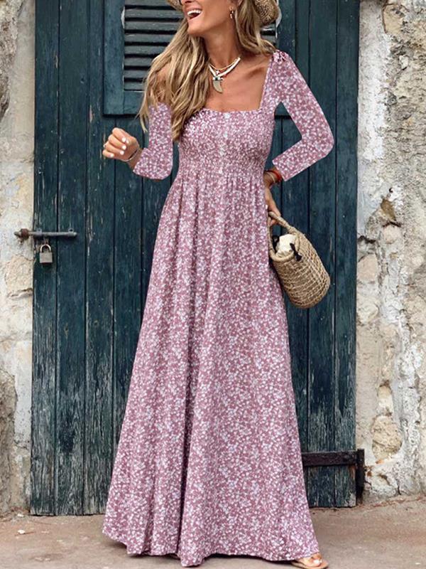 Bohemia floral printed women long sleeve maxi dresses