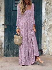 Bohemia floral printed women long sleeve maxi dresses