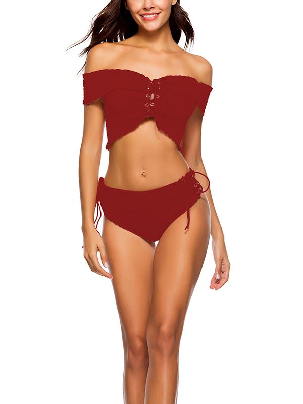 Sexy Cross Strap Two-piece Bikini Suit Swimwear