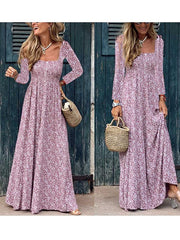 Bohemia floral printed women long sleeve maxi dresses