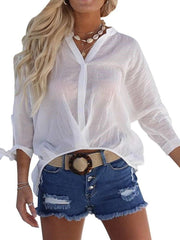 Casual Pure V neck Long sleeve Blouses