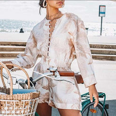 Fashion Print Round neck Long sleeve Jumpsuits
