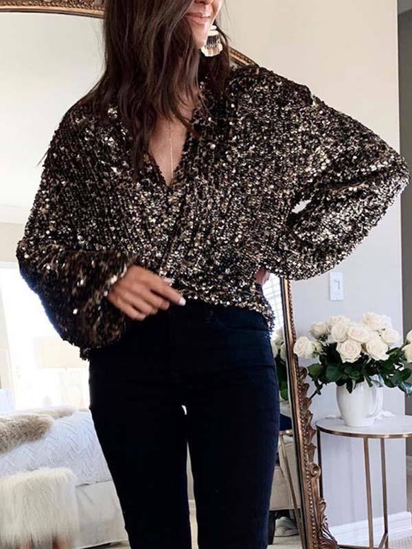 Casual sequins long sleeve blouses