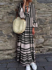 Cotton Women Printed Long Sleeve Vacation Dresses
