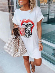 Fashion Print Round neck Short sleeve Shift Dresses