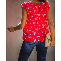 Fashion Print Round neck Sleevelessa Falbala T-Shirts