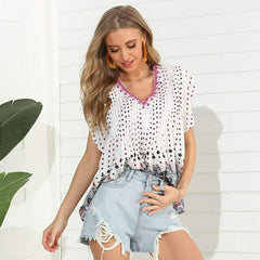 Casual Loose V neck Short sleeve Print T-Shirts