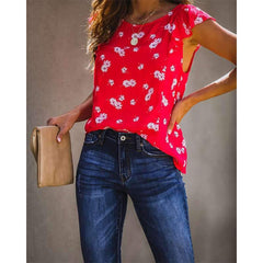 Fashion Print Round neck Sleevelessa Falbala T-Shirts