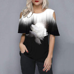Casual Print Round neck Off shoulder Short sleeve T-Shirts